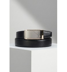 Ceinture automatique boucle crémaillère sans trous en croute de cuir de vachette 3.5 cm - 4