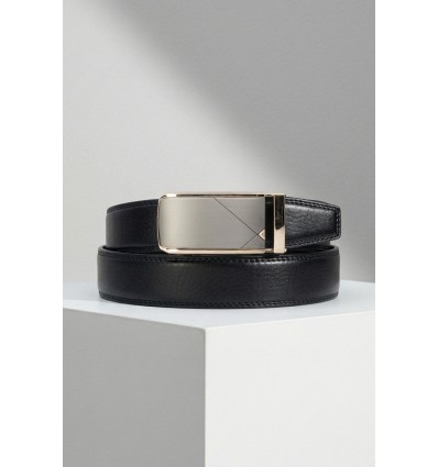 Ceinture automatique boucle crémaillère sans trous en croute de cuir de vachette 3.5 cm - 4