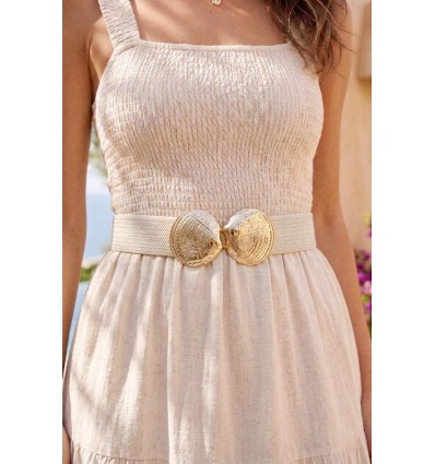 Ceinture femme raphia en paille synthétique élastiqué avec boucle dorée - 1