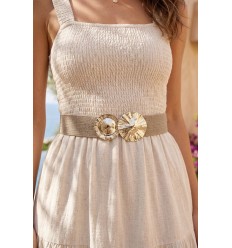 Ceinture femme raphia en paille synthétique élastiqué avec boucle dorée - 1