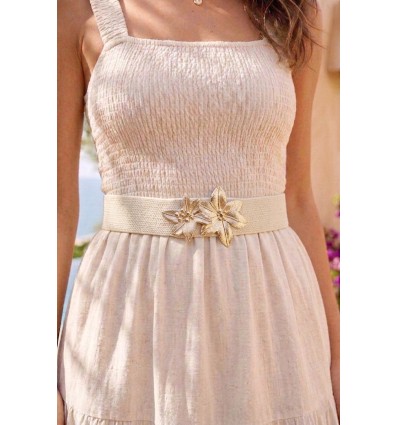 Ceinture femme raphia en paille synthétique élastiqué avec boucle dorée - 2