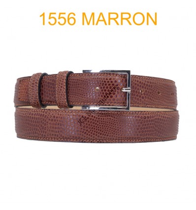 Ceinture en cuir de suède impression lezard fabrication italienne 1556 marron