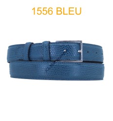 Ceinture en cuir de suède impression lezard fabrication italienne 1556 bleu