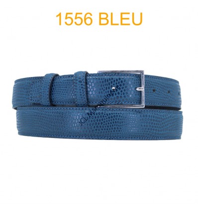 Ceinture en cuir de suède impression lezard fabrication italienne 1556 bleu