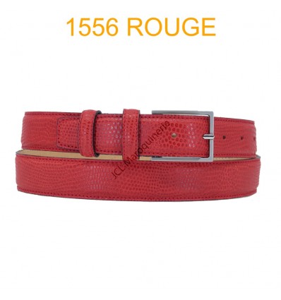 Ceinture en cuir de suède impression lezard fabrication italienne 1556 rouge