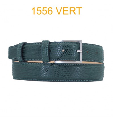 Ceinture en cuir de suède impression lezard fabrication italienne 1556 vert