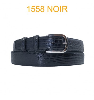 Ceinture en cuir de vachette véritable impression lezard fabrication italienne 1558 noir