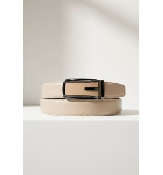 Ceinture automatique boucle crémaillère sans trous en croute de cuir de vachette 3.5 cm - 4