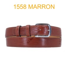 Ceinture en cuir de vachette véritable impression lezard fabrication italienne 1558 marron