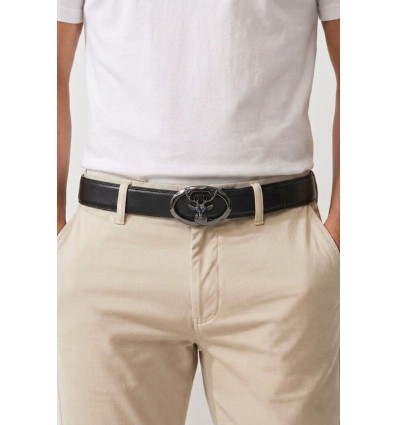 Ceinture automatique boucle crémaillère sans trous en croute de cuir de vachette 3.5 cm - 4