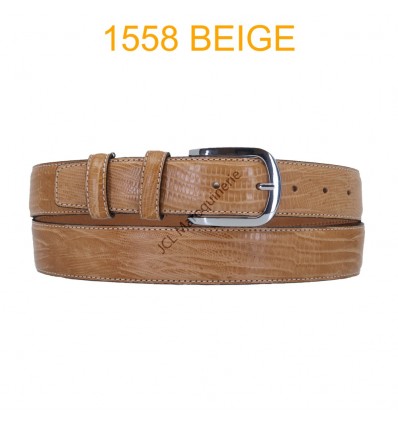 Ceinture en cuir de vachette véritable impression lezard fabrication italienne 1558 beige