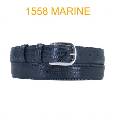 Ceinture en cuir de vachette véritable impression lezard fabrication italienne 1558 marine