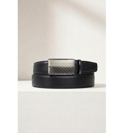 Ceinture automatique boucle crémaillère sans trous en croute de cuir de vachette 3.5 cm - 5