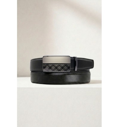 Ceinture automatique boucle crémaillère sans trous en croute de cuir de vachette 3.5 cm - 5