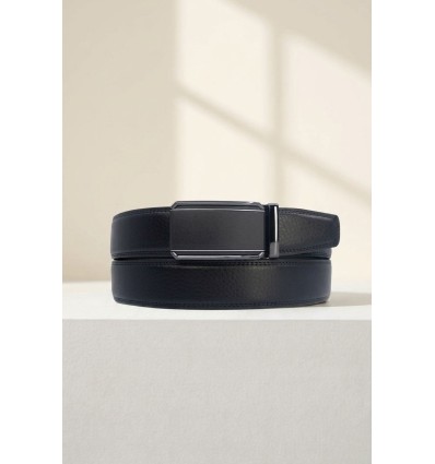 Ceinture automatique boucle crémaillère sans trous en croute de cuir de vachette 3.5 cm - 4