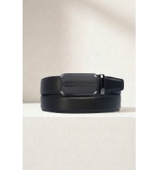 Ceinture automatique boucle crémaillère sans trous en croute de cuir de vachette 3.5 cm - 4