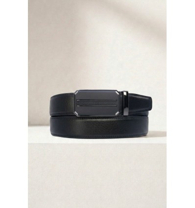Ceinture automatique boucle crémaillère sans trous en croute de cuir de vachette 3.5 cm - 4