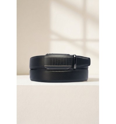 Ceinture automatique boucle crémaillère sans trous en croute de cuir de vachette 3.5 cm - 4