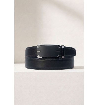 Ceinture automatique boucle crémaillère sans trous en croute de cuir de vachette 3.5 cm - 4