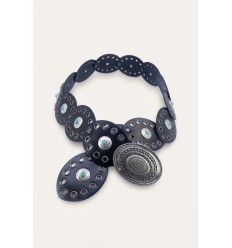 Ceinture style western en synthétique avec détaile couleur turquoise et ornements en métal vieilli - 1
