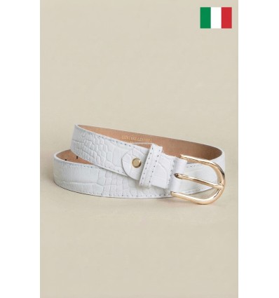 Ceinture femme en cuir de vachette impression Croco 30 mm de large Fabriqué en Italie - 1