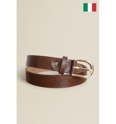 Ceinture femme en cuir de vachette impression Croco 30 mm de large Fabriqué en Italie - 1