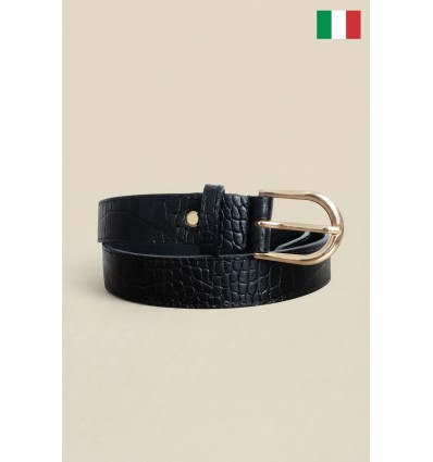 Ceinture femme en cuir de vachette impression Croco 30 mm de large Fabriqué en Italie - 1