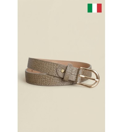 Ceinture femme en cuir de vachette impression Croco 30 mm de large Fabriqué en Italie - 1