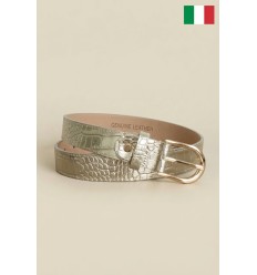 Ceinture femme en cuir de vachette impression Croco 30 mm de large Fabriqué en Italie - 1