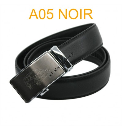 Ceinture automatique boucle crémaillère sans trous en croute de cuir de vachette 3.5 cm A05 noir