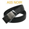 Ceinture automatique boucle crémaillère sans trous en croute de cuir de vachette 3.5 cm A05 noir