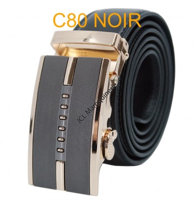 Ceinture automatique boucle crémaillère sans trous en croute de cuir de vachette 3.5 cm C80 noir