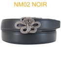 Ceinture automatique boucle crémaillère sans trous en croute de cuir de vachette 3.5 cm NM02 noir