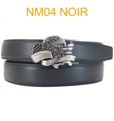 Ceinture automatique boucle crémaillère sans trous en croute de cuir de vachette 3.5 cm NM04 noir