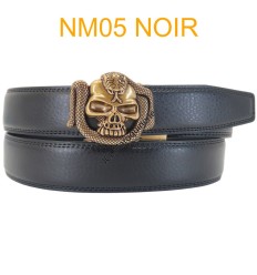 Ceinture automatique boucle crémaillère sans trous en croute de cuir de vachette 3.5 cm NM05 noir