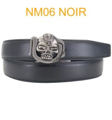 Ceinture automatique boucle crémaillère sans trous en croute de cuir de vachette 3.5 cm NM06 noir