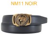 Ceinture automatique boucle crémaillère sans trous en croute de cuir de vachette 3.5 cm NM11 noir