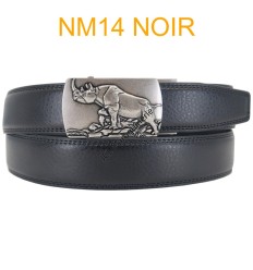 Ceinture automatique boucle crémaillère sans trous en croute de cuir de vachette 3.5 cm NM14 noir