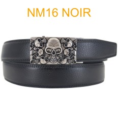 Ceinture automatique boucle crémaillère sans trous en croute de cuir de vachette 3.5 cm NM16 noir