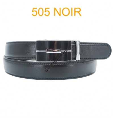 Ceinture automatique boucle crémaillère sans trous en croute de cuir de vachette 3.0 cm 505 noir