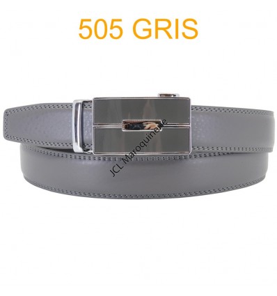 Ceinture automatique boucle crémaillère sans trous en croute de cuir de vachette 3.0 cm 505 gris