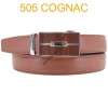 Ceinture automatique boucle crémaillère sans trous en croute de cuir de vachette 3.0 cm 505 cognac