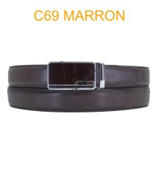 Ceinture automatique boucle crémaillère sans trous en croute de cuir de vachette 3.0 cm C69 marron