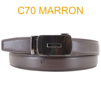 Ceinture automatique boucle crémaillère sans trous en croute de cuir de vachette 3.0 cm C70 marron