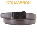 Ceinture automatique boucle crémaillère sans trous en croute de cuir de vachette 3.0 cm C70 marron