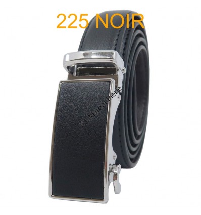 Ceinture femme automatique boucle crémaillère sans trous en croute de cuir de vachette 225 noir