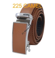 Ceinture femme automatique boucle crémaillère sans trous en croute de cuir de vachette 225 camel