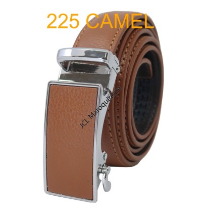 Ceinture femme automatique boucle crémaillère sans trous en croute de cuir de vachette 225 camel