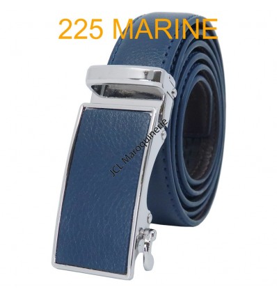 Ceinture femme automatique boucle crémaillère sans trous en croute de cuir de vachette 225 marine