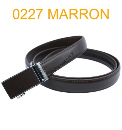 Ceinture femme automatique boucle crémaillère sans trous en croute de cuir de vachette 227 marron